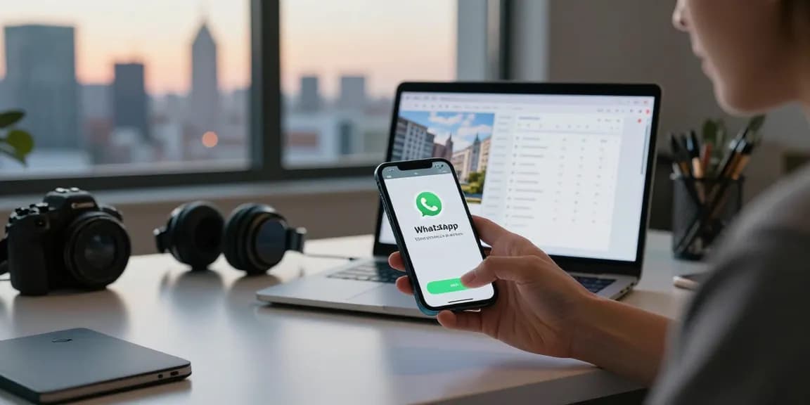 Effortless WhatsApp下載 on mobile device in modern workspace.
