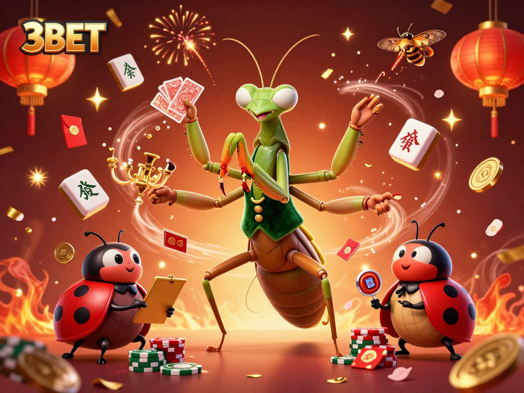 Experience an exciting atmosphere at 3BET with a vibrant casino scene involving card games, luck, and celebration.