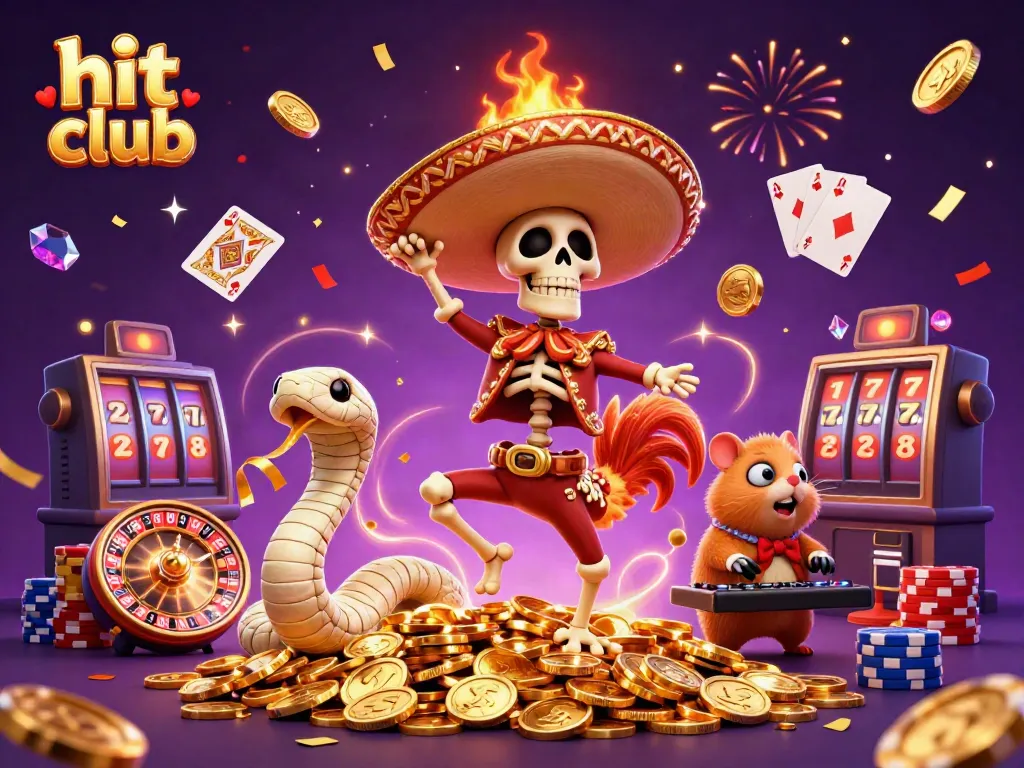 Hit club - Experience thrilling victory dances and golden rewards in an online casino scene.