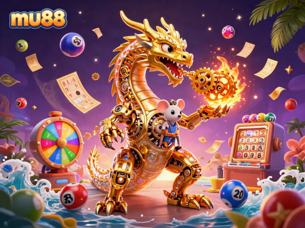 Experience thrilling gameplay at mu88 with a vibrant underwater casino theme featuring a golden dragon and colorful lottery elements.