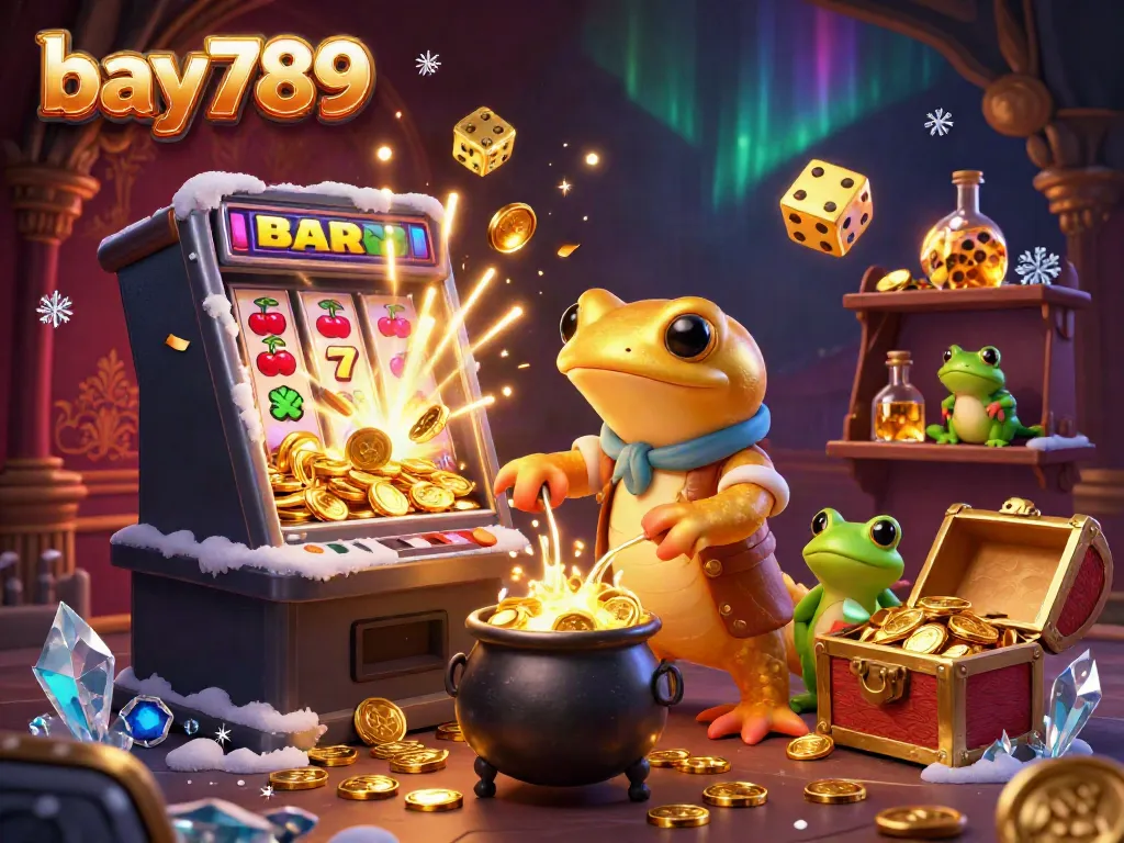 Experience the thrill of bay789 with vibrant slot machines, gold coins, and enchanting characters in action.