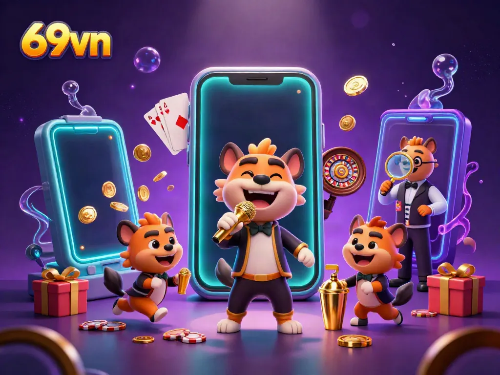 Engaging scene showcasing hyenas in a comedy casino with dynamic elements representing 69vn's gambling atmosphere.