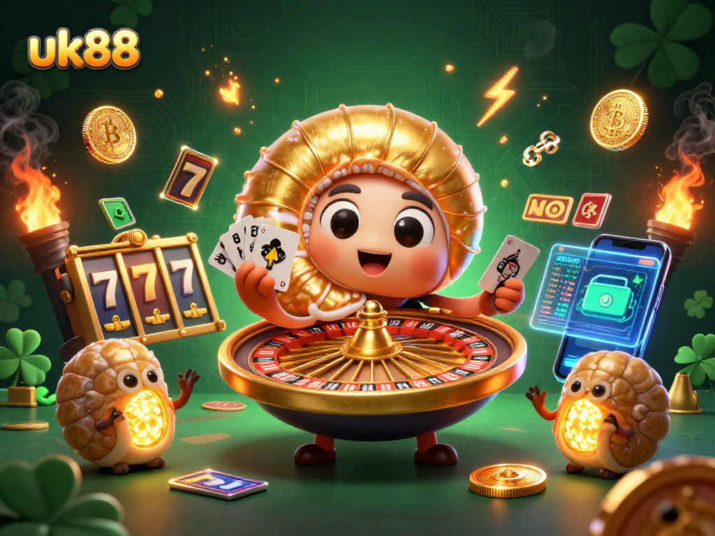 Engage in exciting gaming experiences at uk88 with a vibrant 3D illustration of a casino scene.