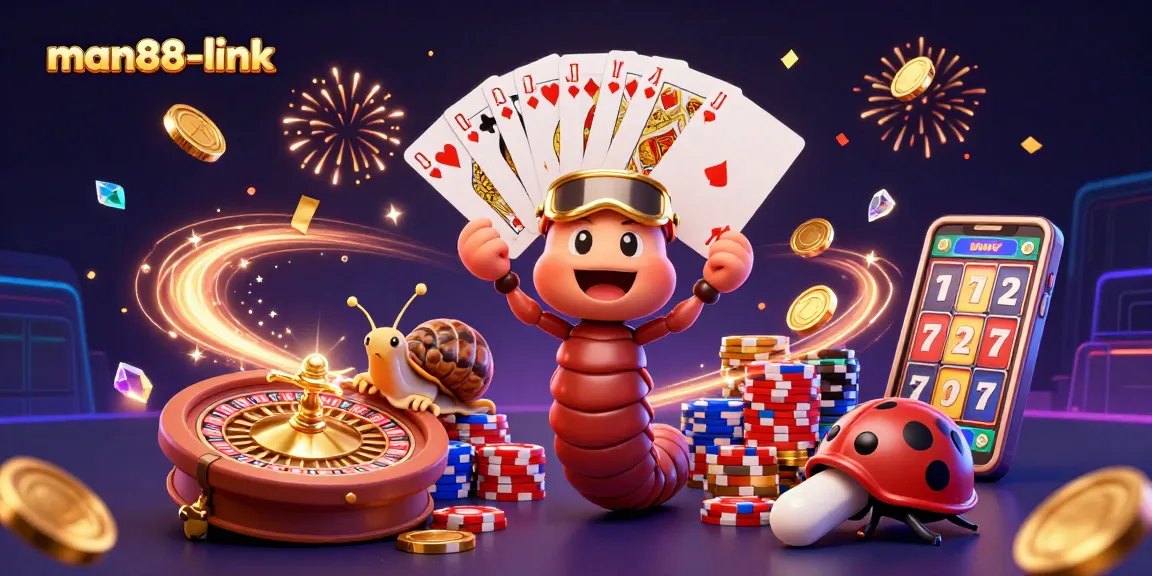 Engage with man88-link's vibrant casino scene featuring unique cartoon characters and dynamic gaming elements.