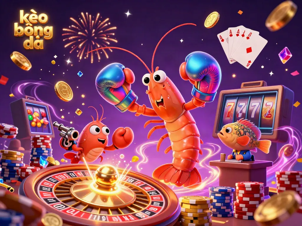 Engage with kèo bóng đá as animated sea creatures celebrate amidst flying coins and casino elements.