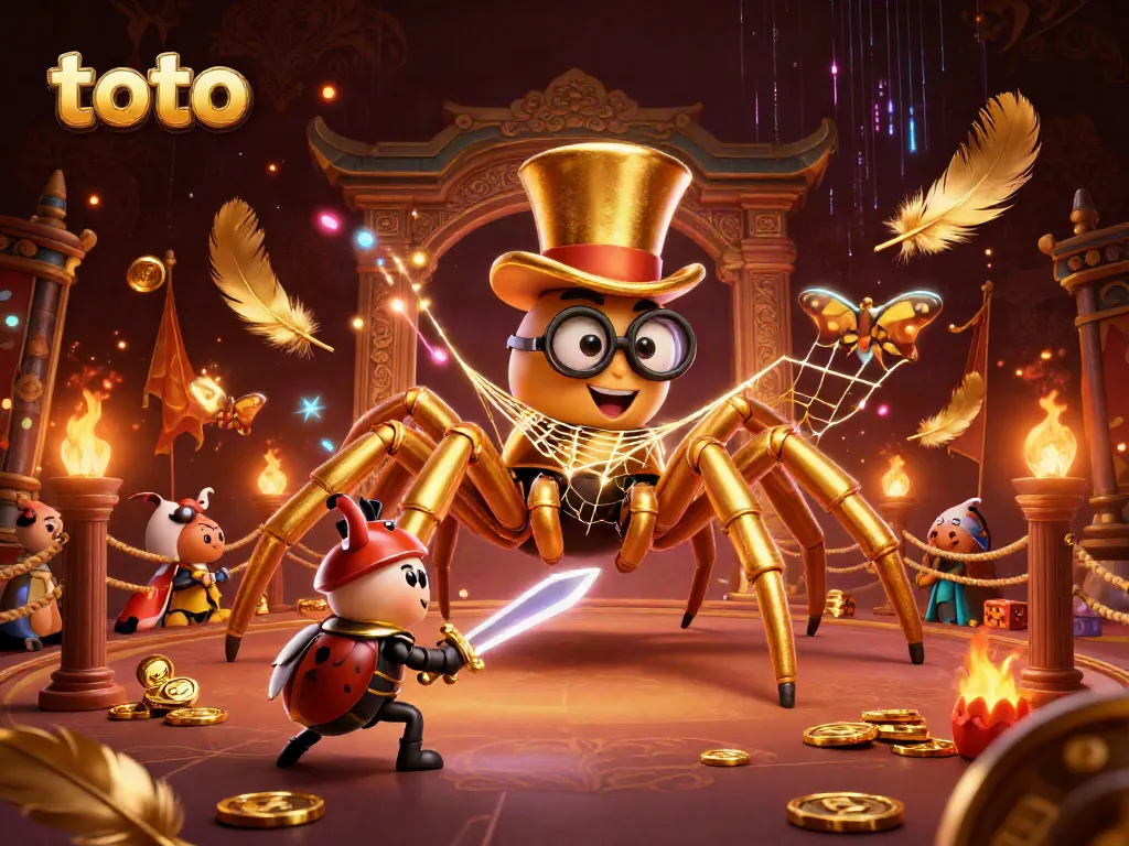 Engage in thrilling toto casino action with a brave beetle knight and a golden tarantula weaving luck.