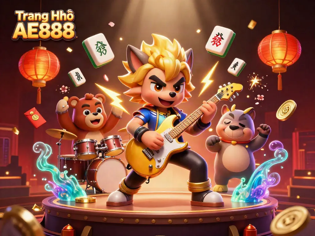 Experience the excitement of Trang Chủ AE888 with vibrant casino characters and dynamic elements.