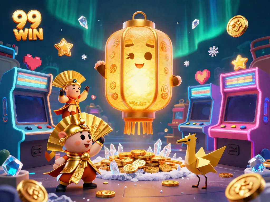 Experience the dynamic world of 99 WIN with a glowing lantern spirit at an engaging casino scene.