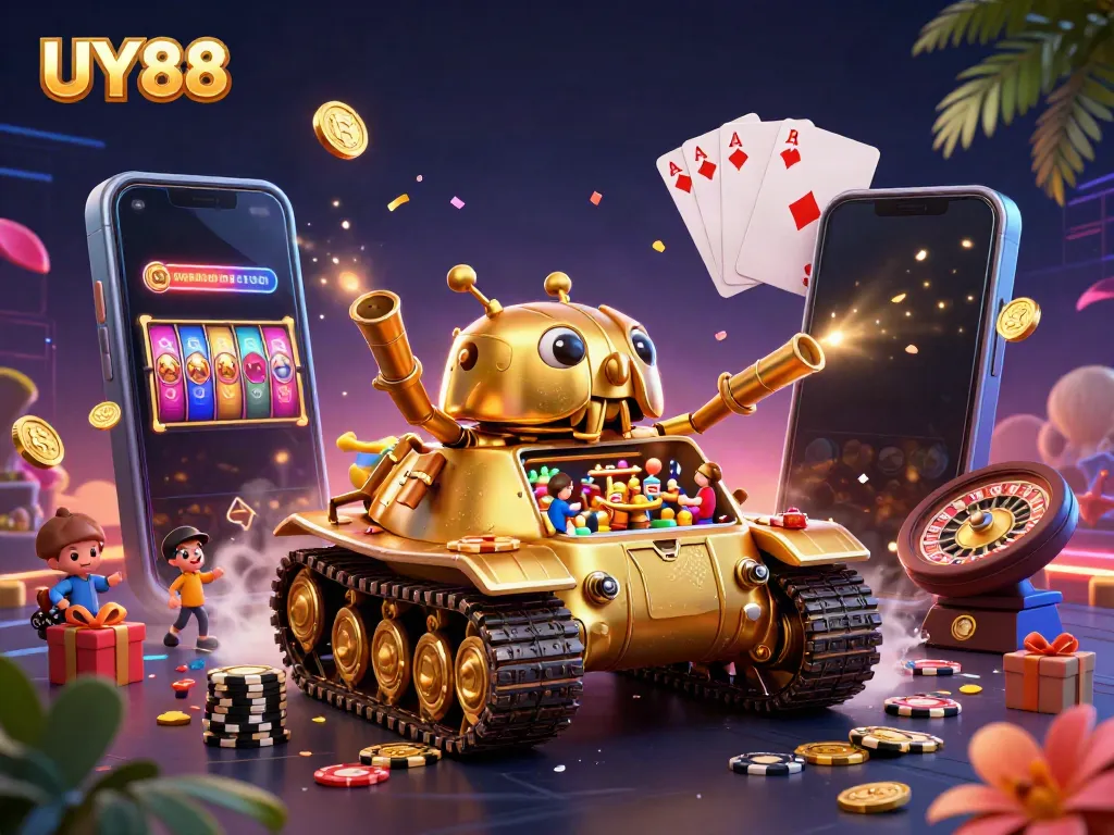Engage with UY88's vibrant 3D cartoon illustration of a unique casino experience.