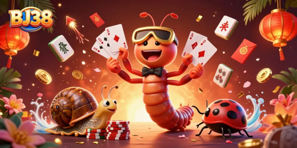 Engaging scene of BJ38 illustrating excitement at a cartoon casino with vibrant visual elements.