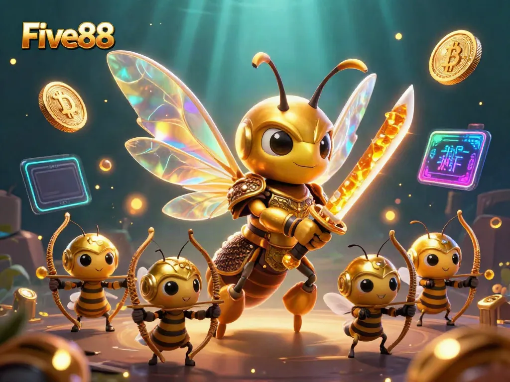 Engage in thrilling bets with Five88's vibrant 3D casino scene showcasing diverse gaming elements.