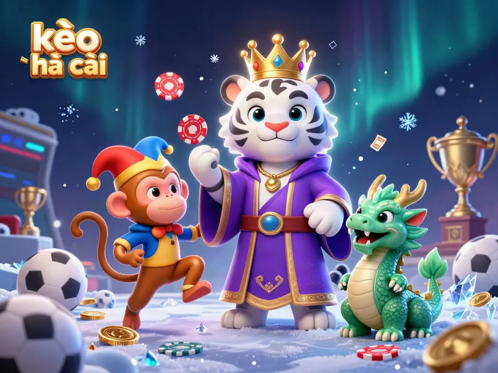 Engage in kèo nhà cái excitement with a dynamic scene featuring a tiger, monkey, and dragon amid sports betting elements.