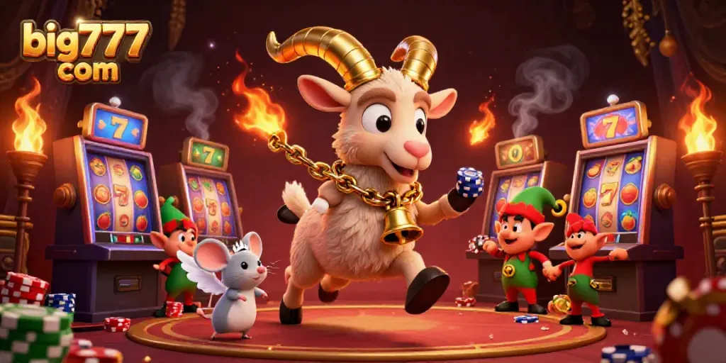 Experience big777 com at an enchanting holiday-themed casino, animated with vibrant characters and lively gameplay.