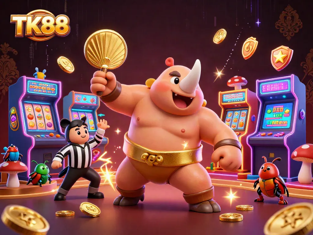 Experience thrilling gameplay with TK88’s dynamic casino scene featuring mythical characters and vibrant game elements.
