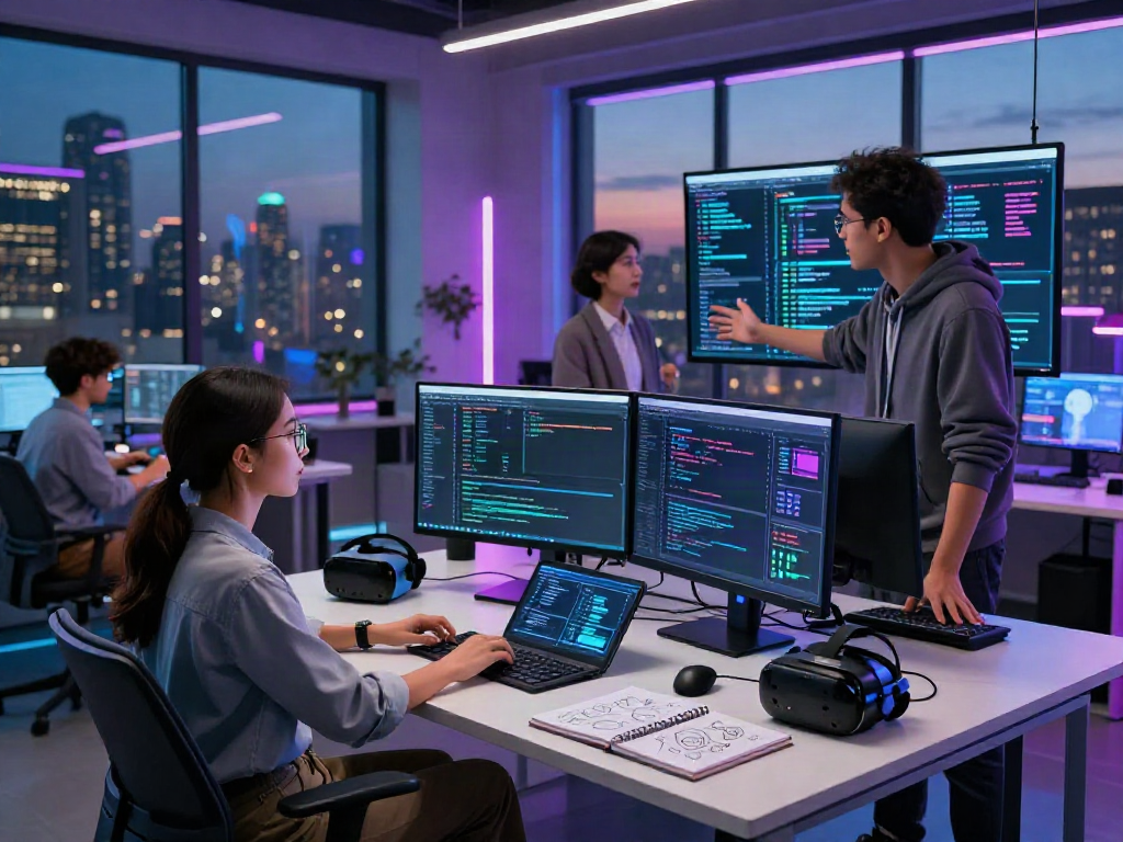 Collaboration between AI developers on nsfw ai projects in a modern tech workspace