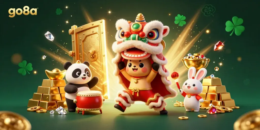 Experience thrilling gaming adventures with go8a in this vibrant casino-themed scene of performances and treasures.