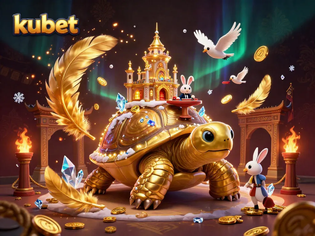 Experience the thrilling world of kubet with a vibrant casino scene featuring a golden tortoise and a rabbit dealer.