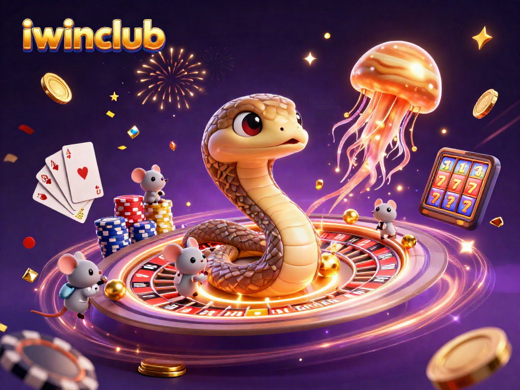 Experience thrilling gaming with iwinclub in an energetic cosmic casino scene.