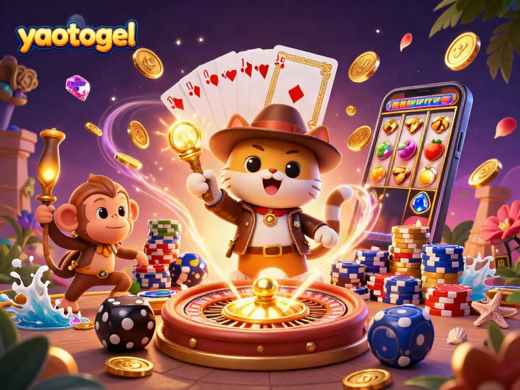 Experience the thrill of yaotogel as a cat explorer uncovers a golden artifact amidst cascading treasures.