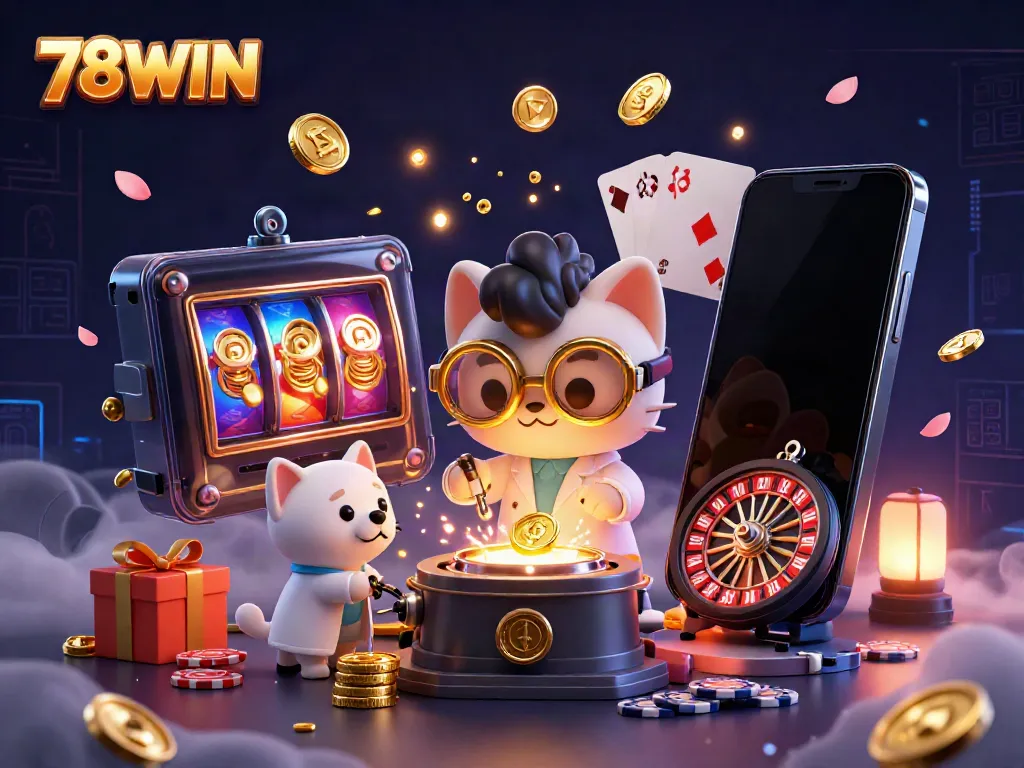 Experience thrilling gameplay as 78WIN combines gaming and excitement with vibrant animations and a dynamic scene.