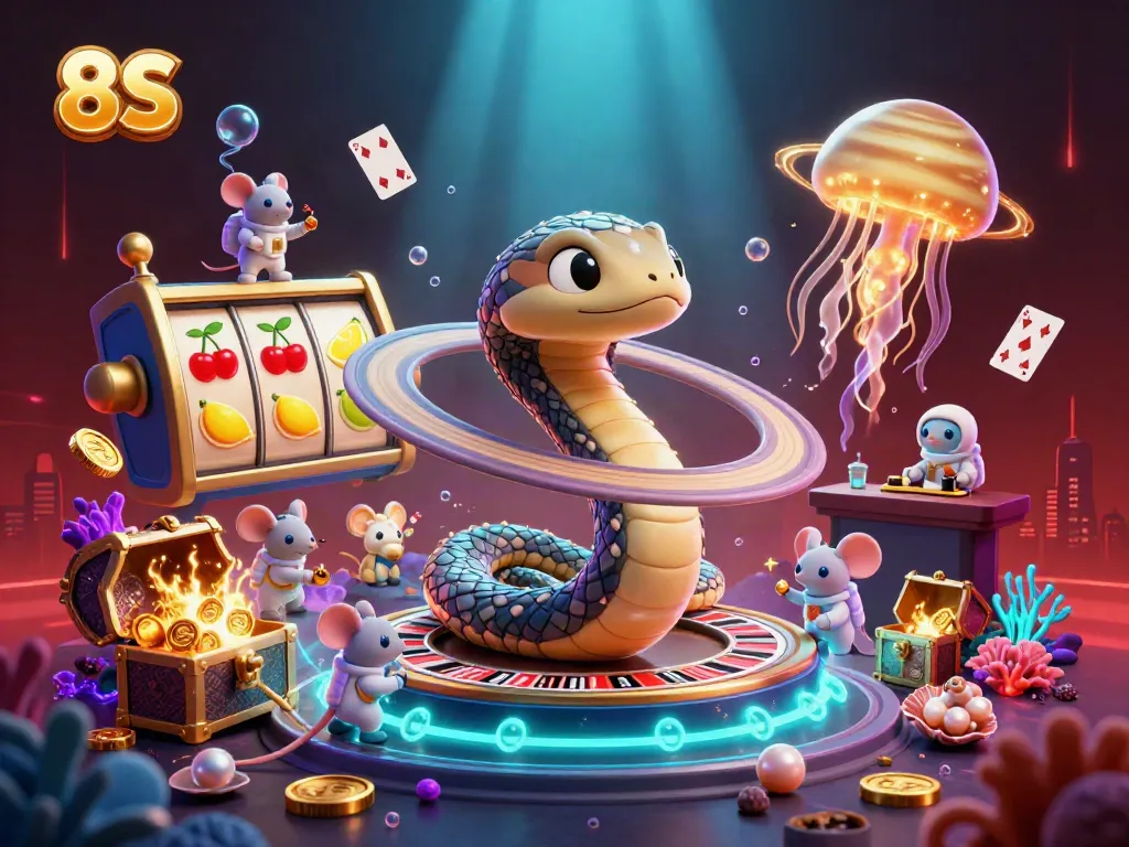Experience thrilling gaming with 8S as mice place bets on a cosmic roulette wheel.