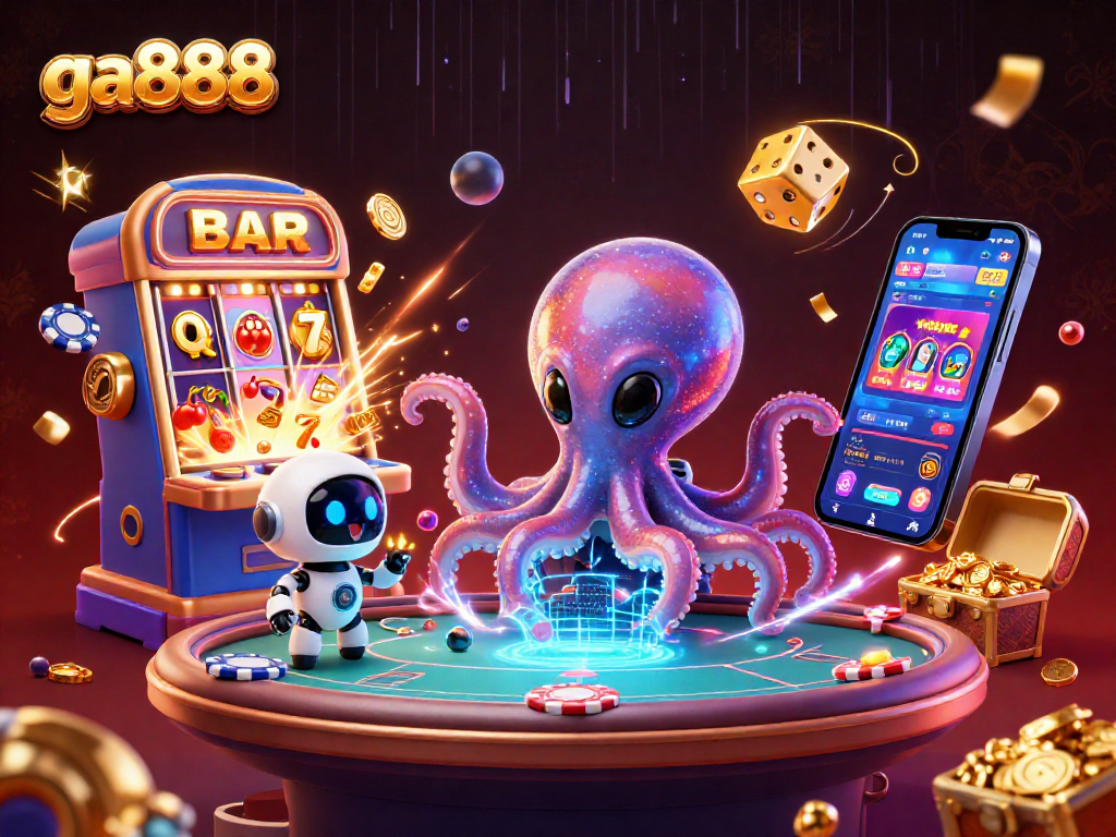 Experience thrilling gameplay with ga888's vibrant casino scene featuring an alien octopus at a poker table.