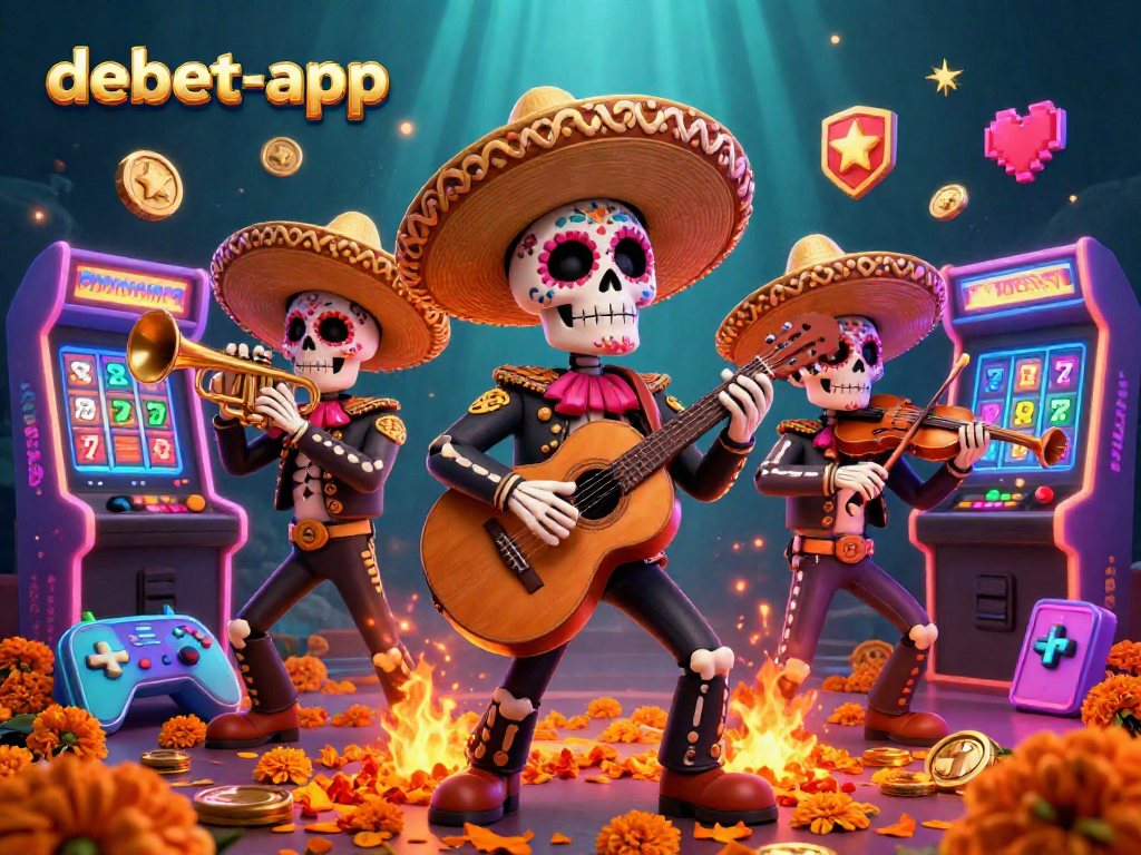 Experience vibrant casino excitement with debet-app in a 3D mariachi gaming scene.