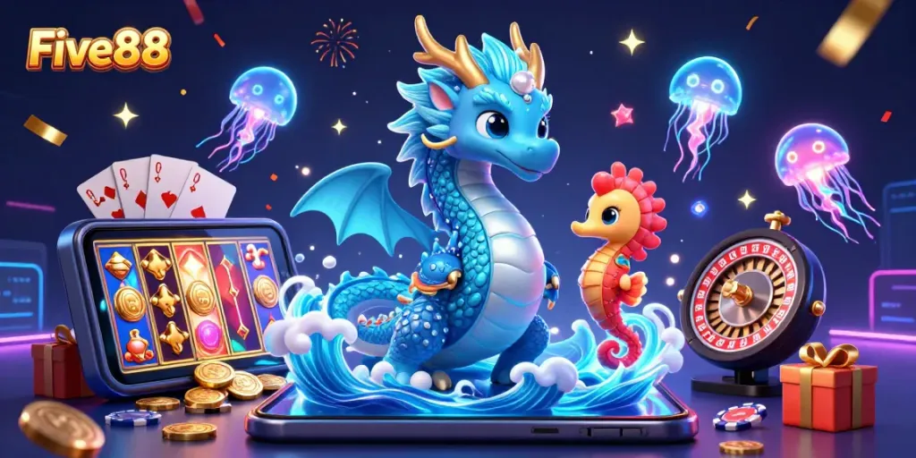 Engage with immersive gaming at Five88 featuring vibrant characters and thrilling casino elements.