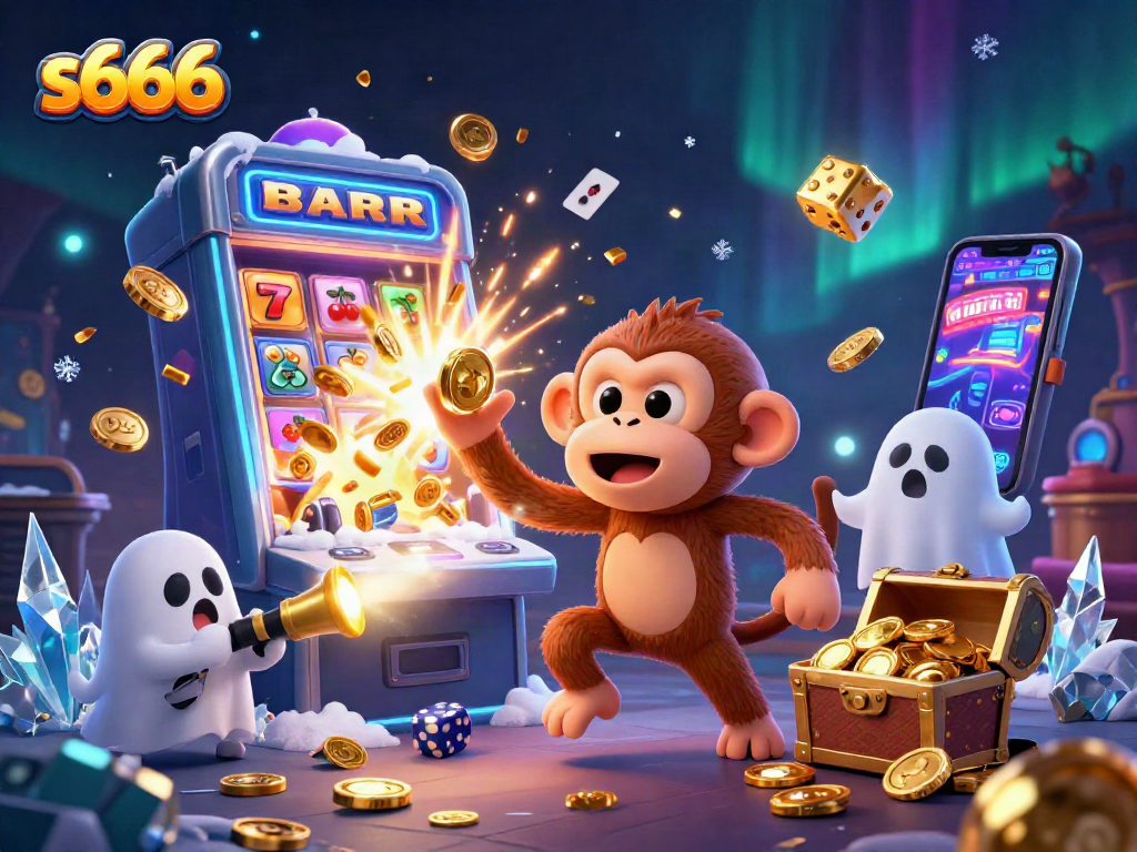 Engage with thrilling s666 gaming action in a haunted casino with dynamic characters and jackpot excitement.