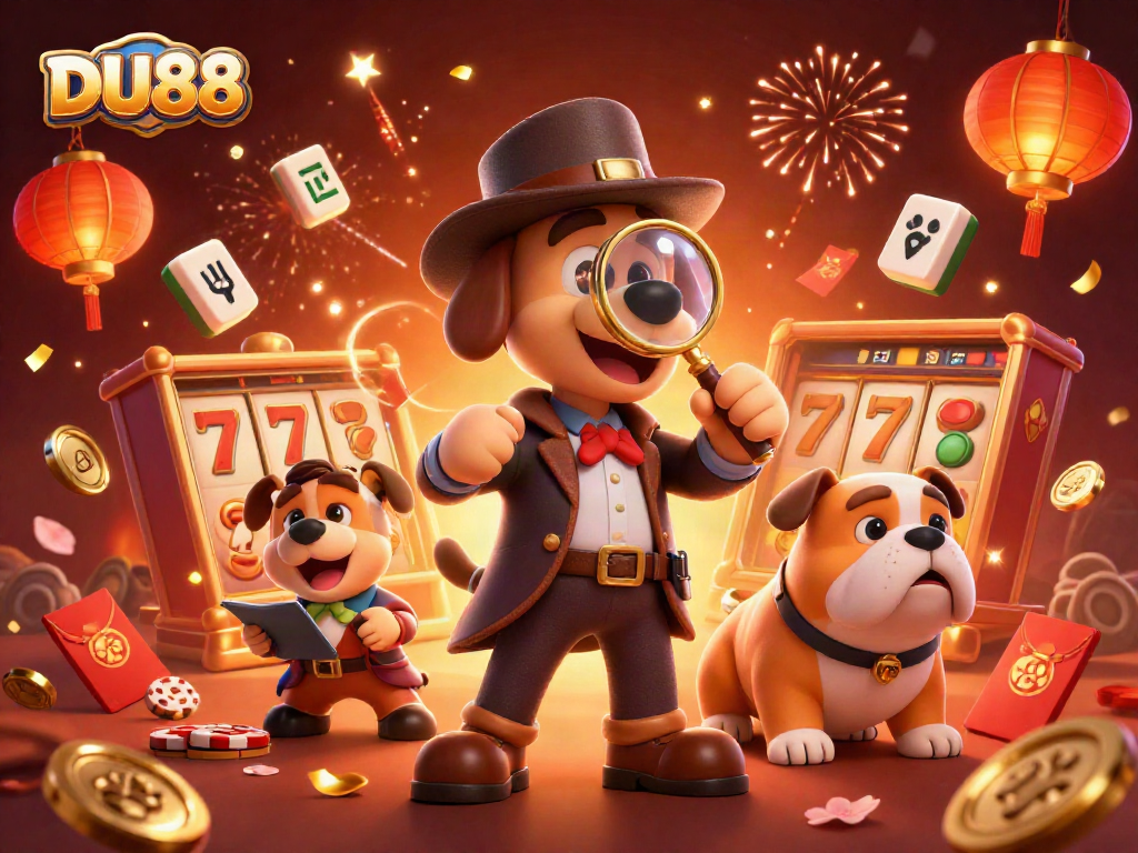 Play thrilling casino games with DU88 in a vibrant 3D illustration featuring luck and excitement.
