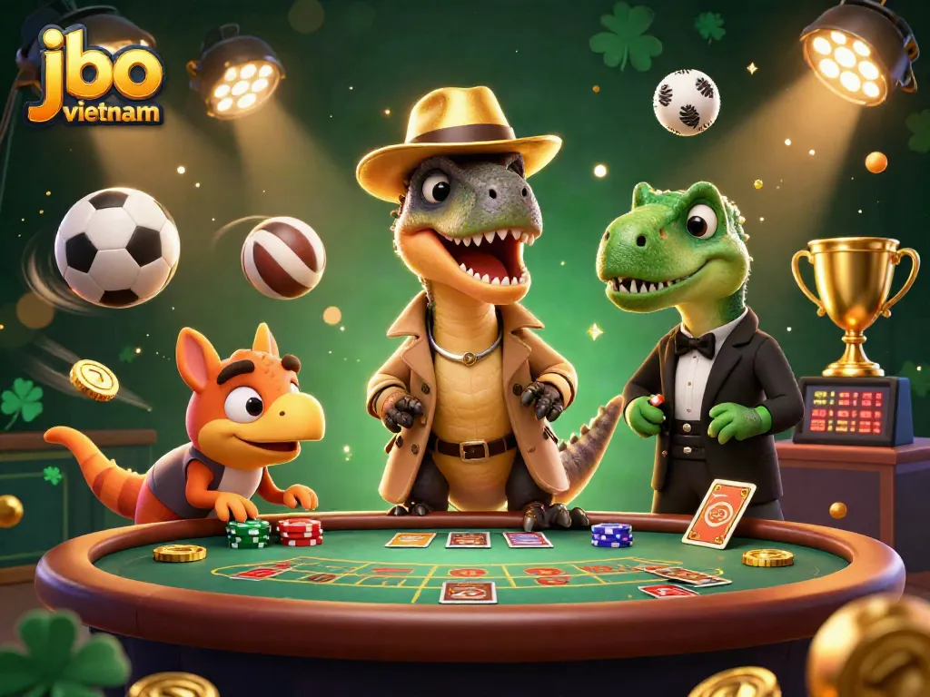 Experience the excitement of jbo vietnam with a thrilling 3D casino scene featuring engaging characters.