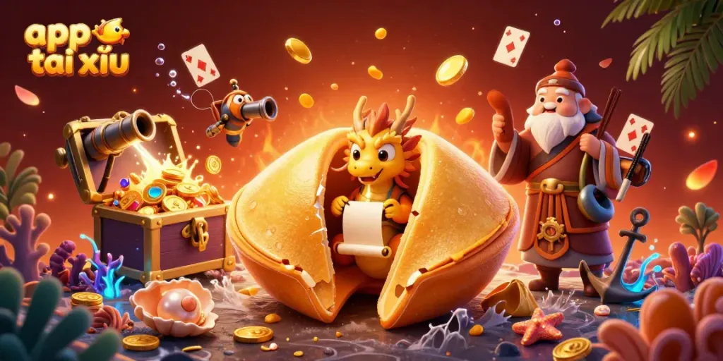 Engage with the app tài xỉu as a tiny wise dragon reveals winning fortunes amidst a vibrant, rich casino scene.