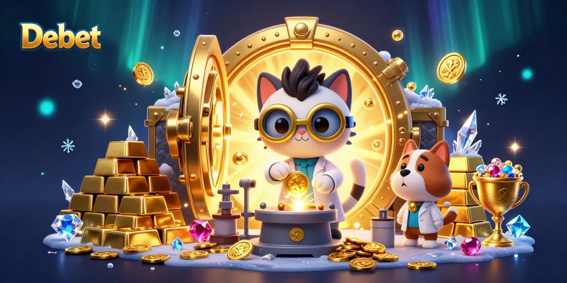 Engage with Debet in a dynamic 3D casino adventure filled with gold coins and treasures.