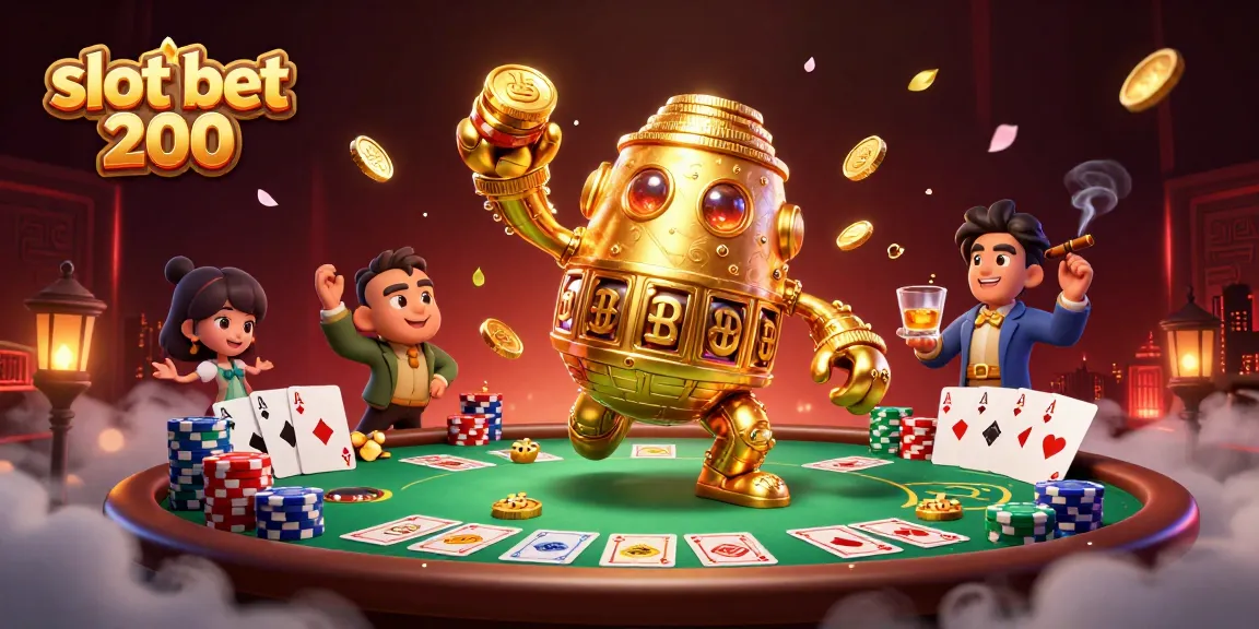 Taruhan slot 200 pada mesin slot beruntung dengan simbol berkilau dan golem emas.