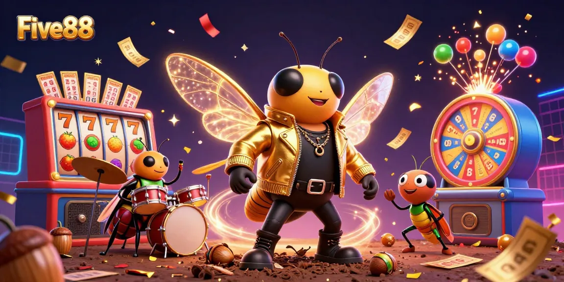 Experience exhilarating gameplay with Five88's vibrant 3D casino illustration bursting with action.