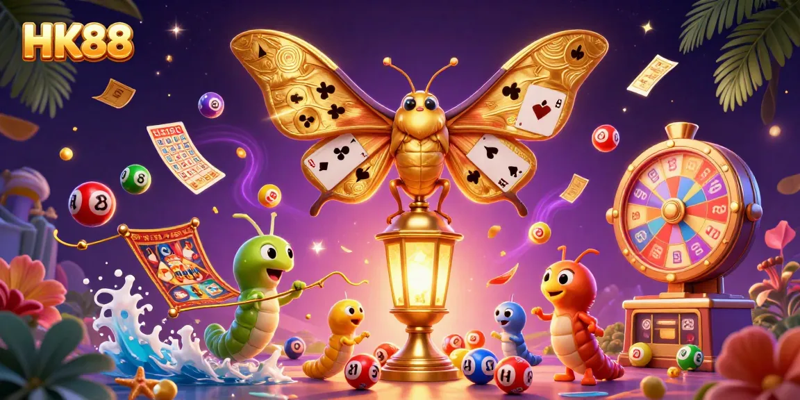 Experience a vibrant HK88 casino scene with dynamic elements and golden textures, inviting gamers to join the excitement.