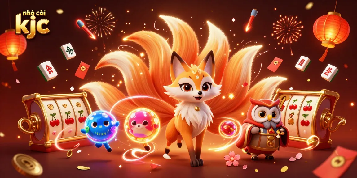 Experience vibrant gaming action at nhà cái kjc with colorful spirits and floating slot reels