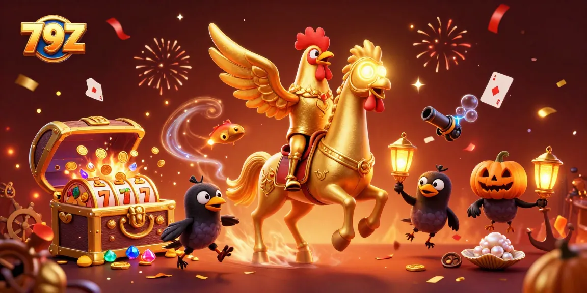 Experience the thrilling gameplay of 79Z as the golden rooster takes center stage in a lively casino.