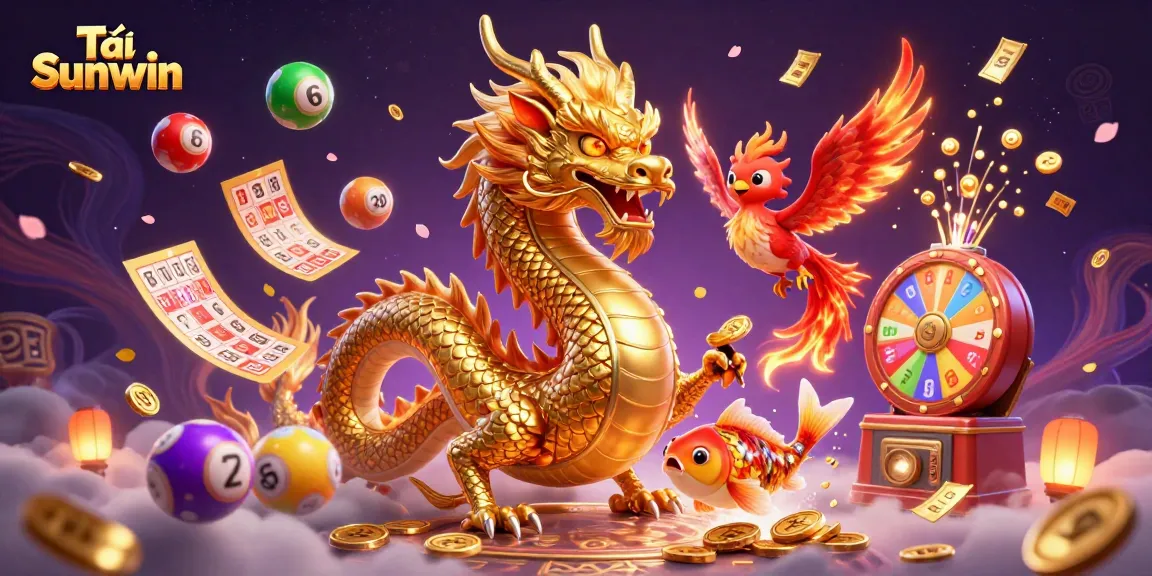 Experience thrilling gaming action with Tải Sunwin, featuring a dragon and phoenix in a mystical casino