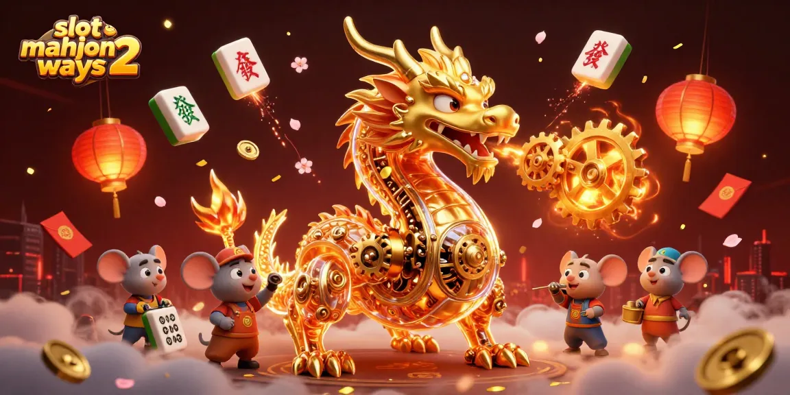 Experience slot mahjong ways 2 in a vibrant 3D illustration featuring a golden dragon and Mahjong tiles.