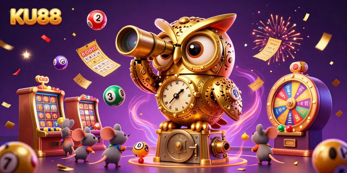 Engage with exciting gameplay at KU88, featuring a lively casino scene with dynamic lottery elements and characters.
