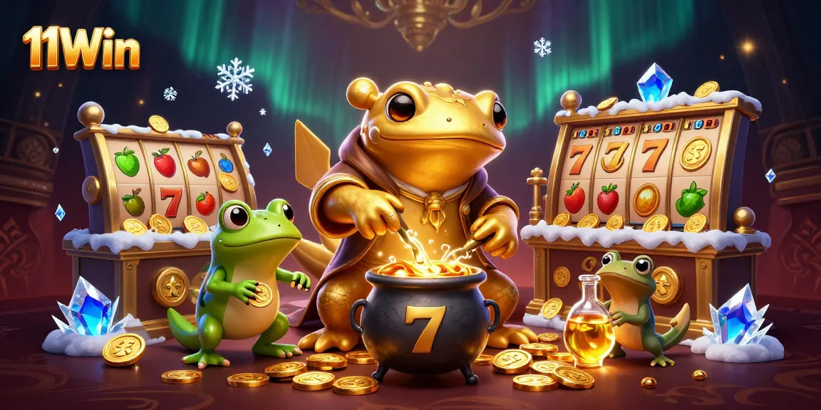 Experience the thrills of 11Win with vivid illustrations of casino alchemy and vibrant gaming elements.
