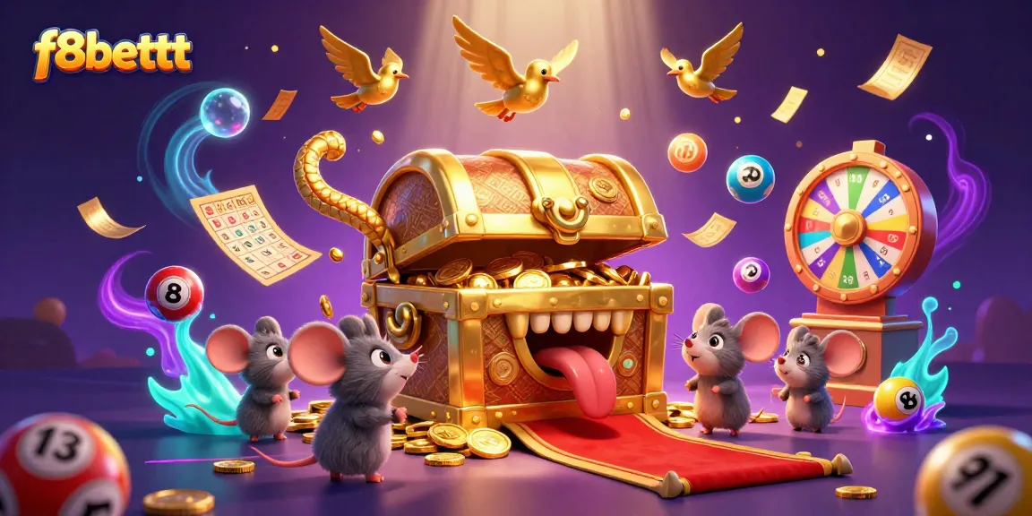 Engage in thrilling gameplay with f8bettt, featuring a vibrant treasure chest and dynamic casino elements.