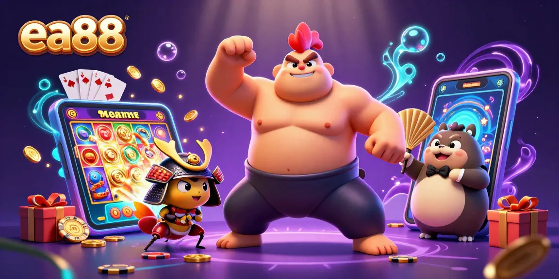 Experience the excitement of ea88 slot games with a vibrant 3D casino illustration.