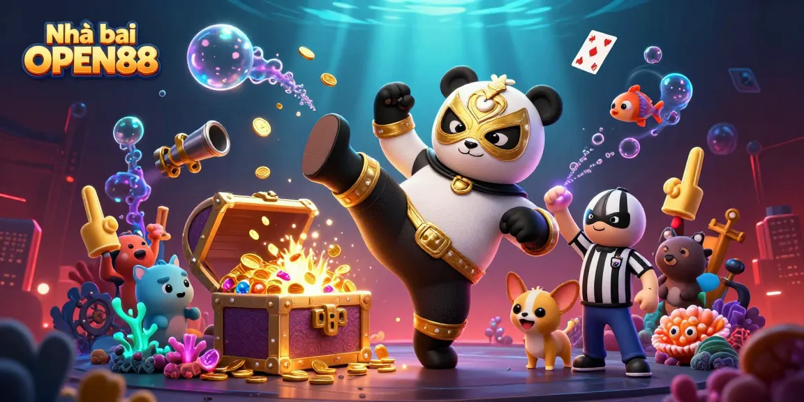 Experience thrilling gaming at Nhà cái OPEN88 with a dynamic 3D illustration showing vibrant casino elements and excitement.
