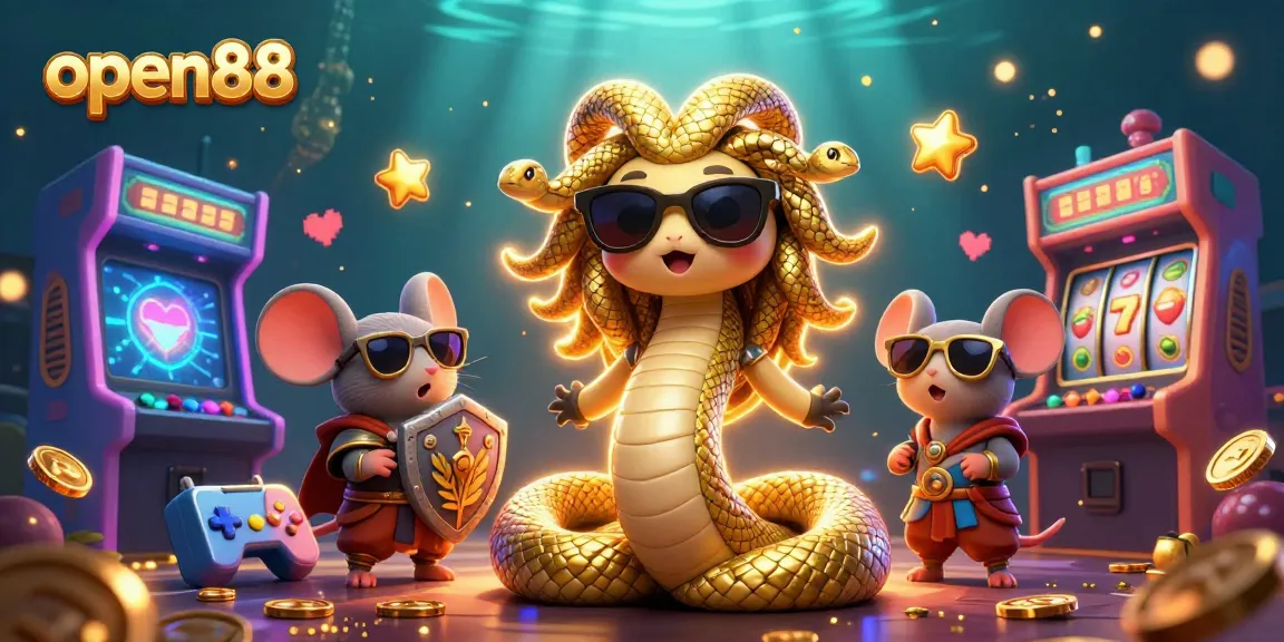 Join the excitement at open88 with charming characters among vibrant casino elements for a thrilling gaming experience.