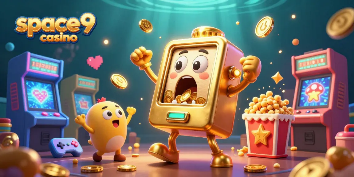 Unlock big wins at space9 casino with our 3D cartoon slot machine celebrating a jackpot!