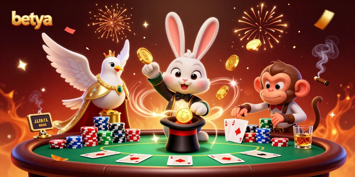 Experience thrilling wins at Betya with a vibrant fantasy scene of a magician and festive casino elements.