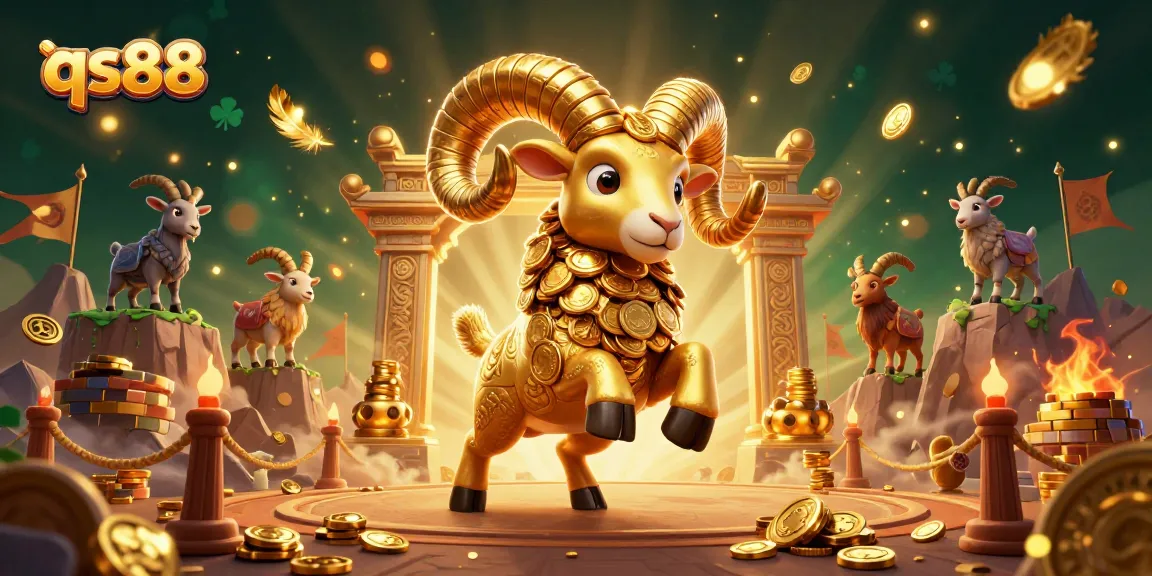 Engage in thrilling action at qs88 with golden ram charging through a dynamic casino scene filled with coins and particles.
