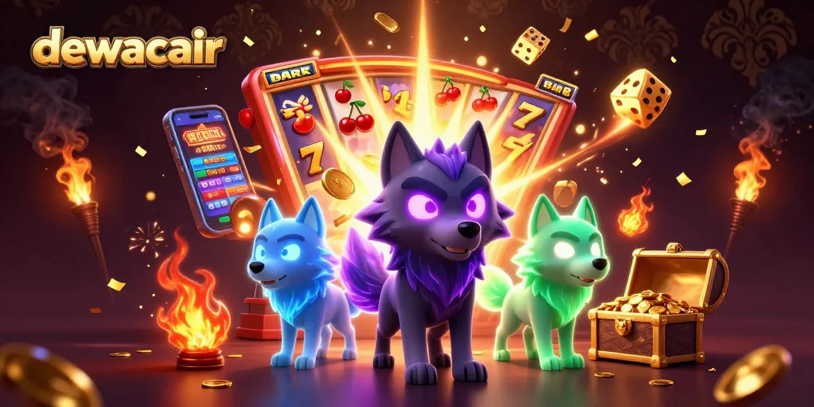 Experience exciting gaming at dewacair with a dynamic illustration of jackpot excitement and ghostly wolves.